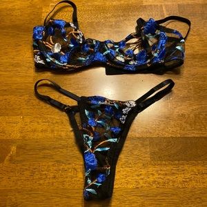 FLORAL LINGERIE, blue and white floral lingerie